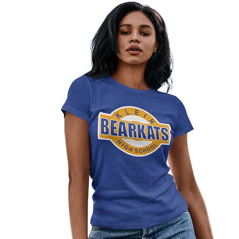 Woman wearing a Klein High School Bearkats Women's Royal T-shirt 11