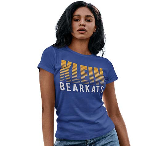 Woman wearing a Klein High School Bearkats Women's Royal T-shirt 24