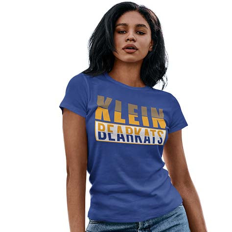 Woman wearing a Klein High School Bearkats Women's Royal T-shirt 31