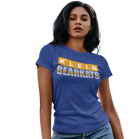 Woman wearing a Klein High School Bearkats Women's Royal T-shirt 35