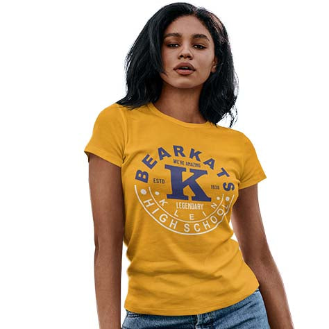 Woman wearing a Klein High School Bearkats Women's T-shirt 19