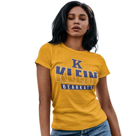 Woman wearing a Klein High School Bearkats Women's T-shirt 23