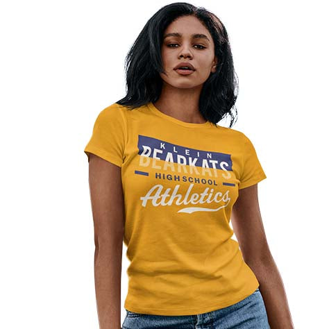 Woman wearing a Klein High School Bearkats Women's T-shirt 48