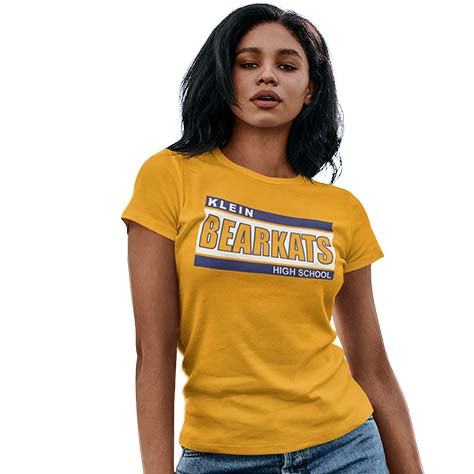 Woman wearing a Klein High School Bearkats Women's T-shirt 72