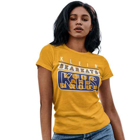 Woman wearing a Klein High School Bearkats Women's T-shirt 86