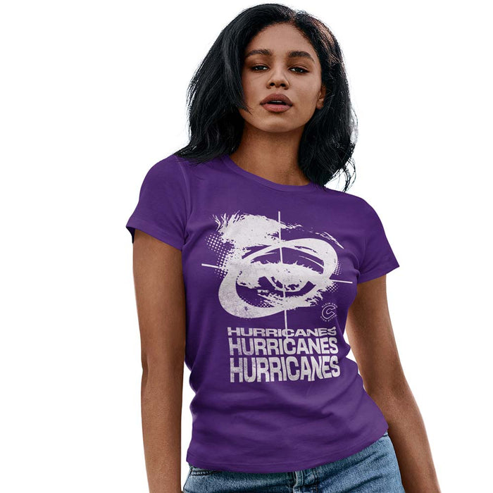 Woman wearing aKlein Cain High School Hurricanes Purple Women's T-shirt 230