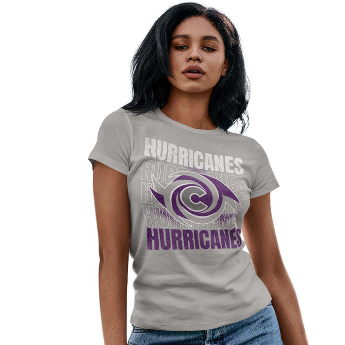 Woman wearing a Klein Cain High School Hurricanes Sport Grey Women's T-shirt 233