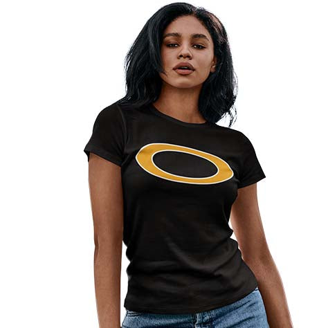 Woman wearing a Klein Oak High School Panthers Women's Black T-shirt 08