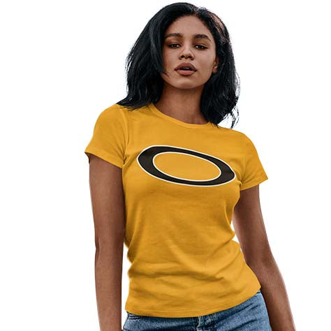 Woman wearing a Klein Oak High School Panthers Women's Gold T-shirt 08