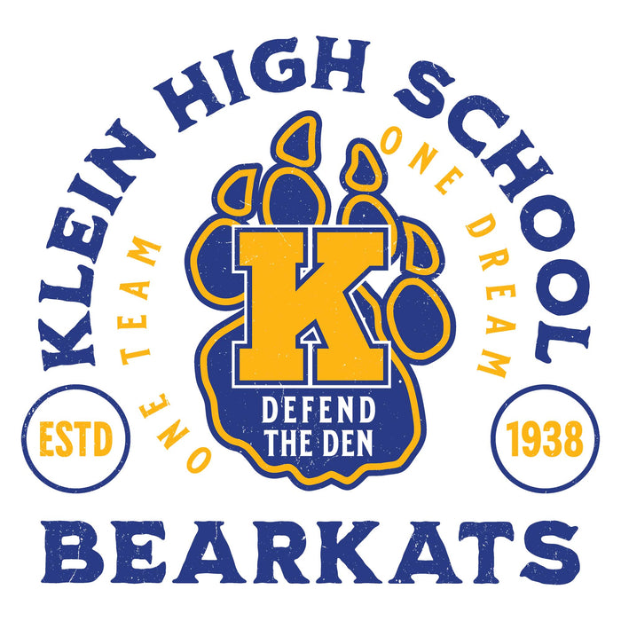 Close-up view of Klein High School Bearkats Unisex 3/4 Sleeve Raglan T-shirt 208