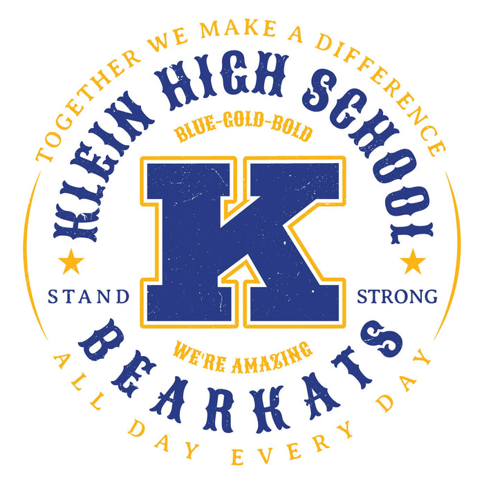 Close-up view of Klein High School Bearkats Unisex 3/4 Sleeve Raglan T-shirt 214
