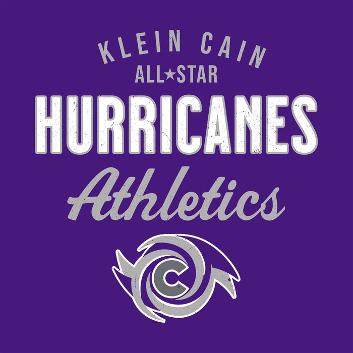 Close-up view of Klein Cain High School Hurricanes Purple Classic Unisex T-shirt 034