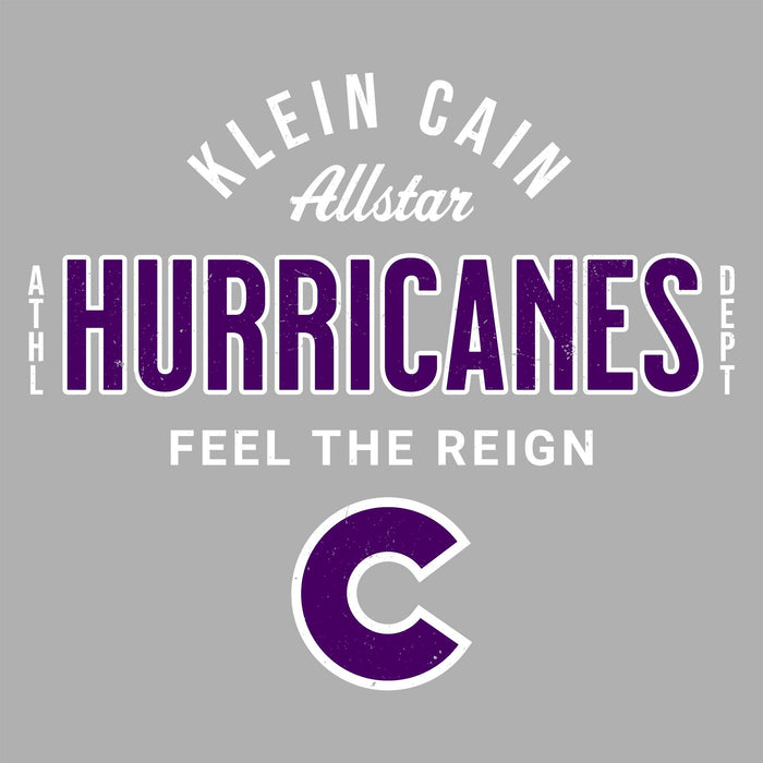 Close-up view of Klein Cain High School Hurricanes Unisex 3/4 Sleeve Raglan T-shirt 040