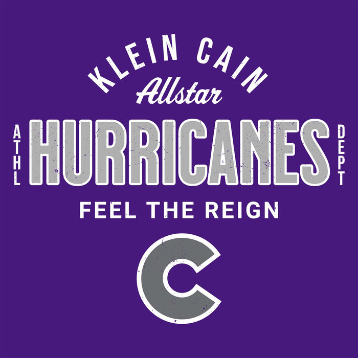 Close-up view of Klein Cain High School Hurricanes Purple Classic Unisex T-shirt 040