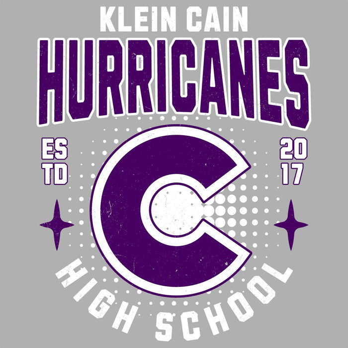 Close-up view of Klein Cain High School Hurricanes Unisex 3/4 Sleeve Raglan T-shirt 204