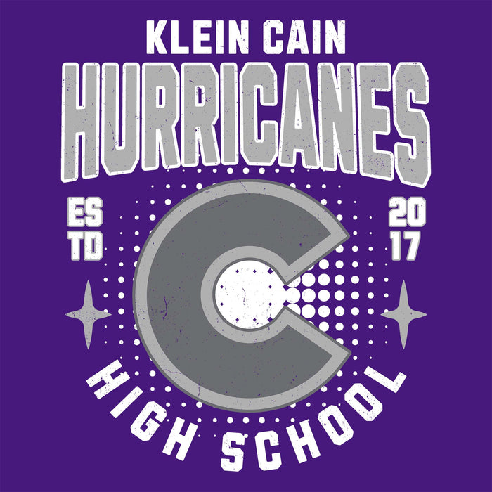 Close-up view of Klein Cain High School Hurricanes Purple Classic Unisex T-shirt 204