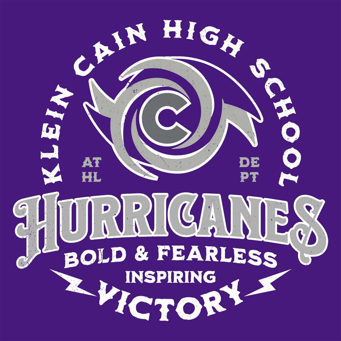 Close-up view of Klein Cain High School Hurricanes Purple Classic Unisex T-shirt 206