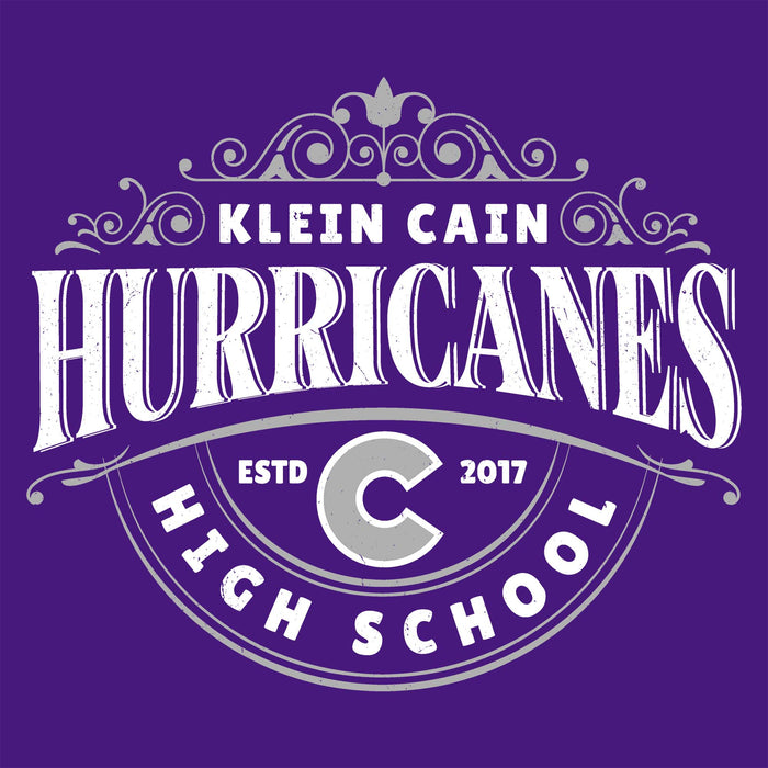 Close-up view of Klein Cain High School Hurricanes Purple Classic Unisex T-shirt 211