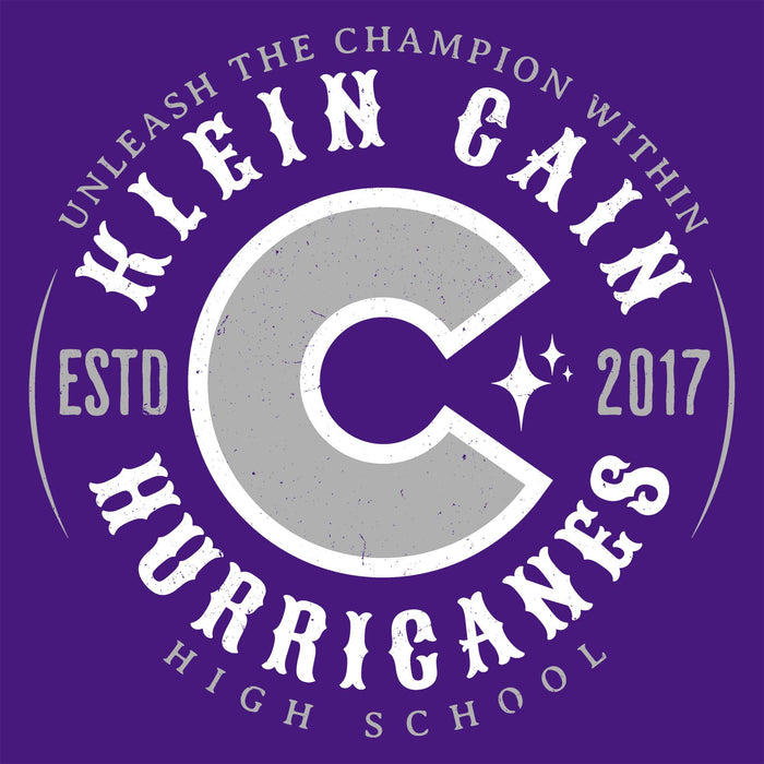 Close-up view of Klein Cain High School Hurricanes Purple Classic Unisex T-shirt 214
