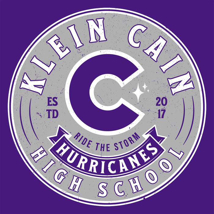 Close-up view of Klein Cain High School Hurricanes Purple Classic Unisex T-shirt 215