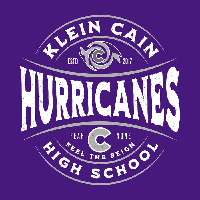 Close-up view of Klein Cain High School Hurricanes Purple Classic Unisex T-shirt 218