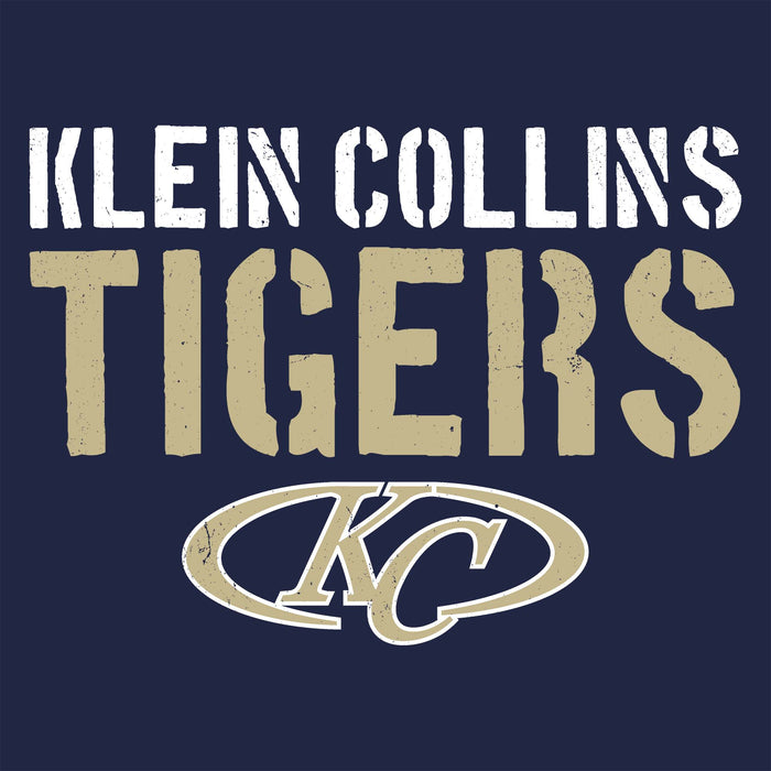 Close-up view of Klein Collins High School Tigers Women's Navy Blue SoftStyle T-shirt 017