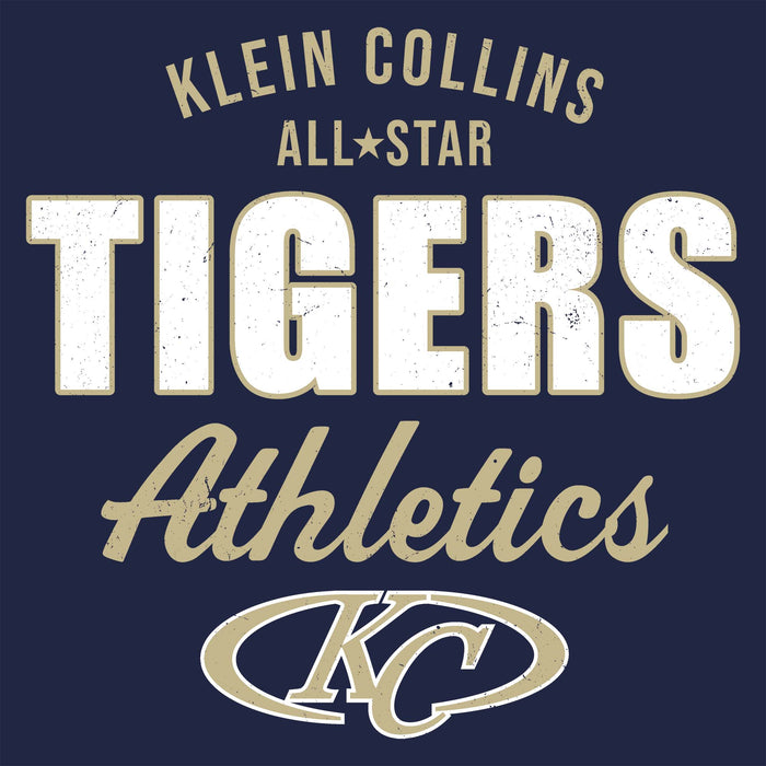 Close-up view of Klein Collins High School Tigers Classic Unisex Navy T-shirt 034