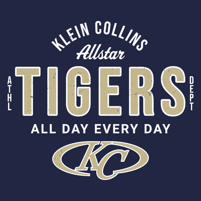 Close-up view of Klein Collins High School Tigers Women's Navy Blue SoftStyle T-shirt 040