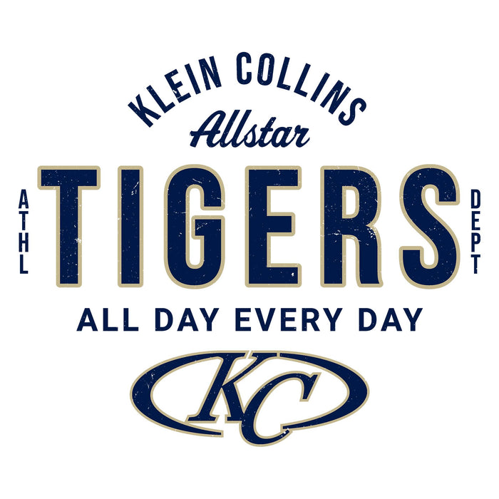 Close-up view of Klein Collins High School Tigers Unisex 3/4 Sleeve Raglan T-shirt 040