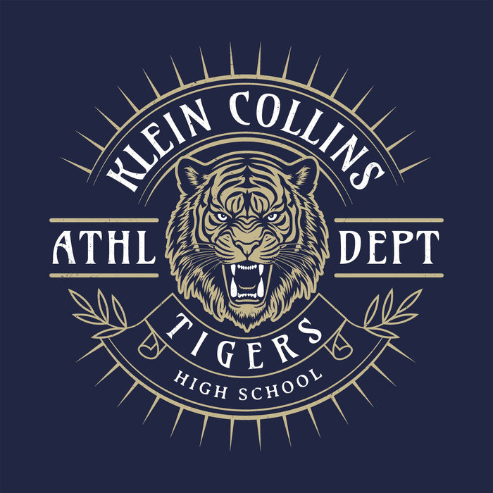Close-up view of Klein Collins High School Tigers Women's Navy Blue SoftStyle T-shirt 201