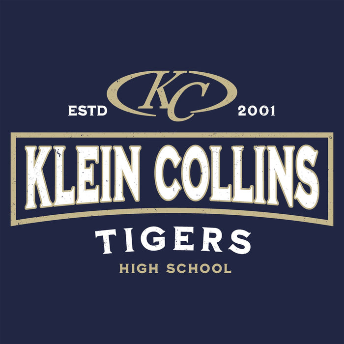 Close-up view of Klein Collins High School Tigers Women's Navy Blue SoftStyle T-shirt 202