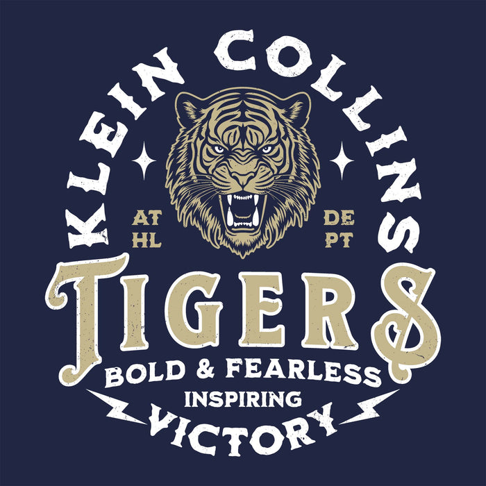 Close-up view of Klein Collins High School Tigers Women's Navy Blue SoftStyle T-shirt 206