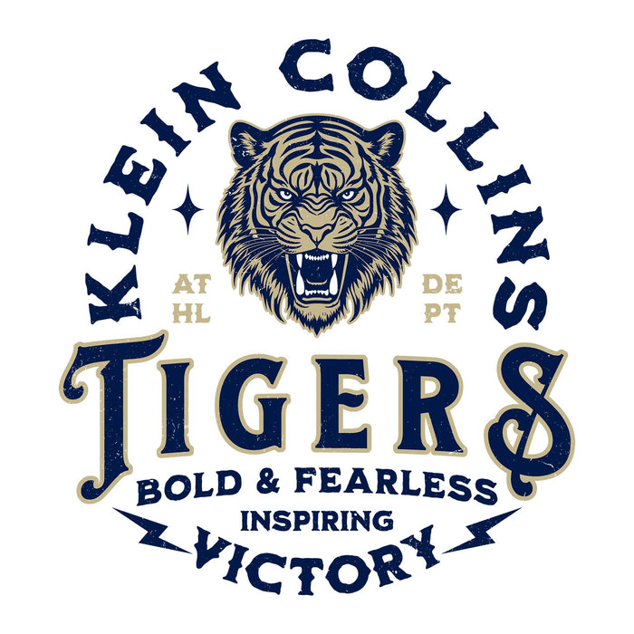 Close-up view of Klein Collins High School Tigers Unisex 3/4 Sleeve Raglan T-shirt 206