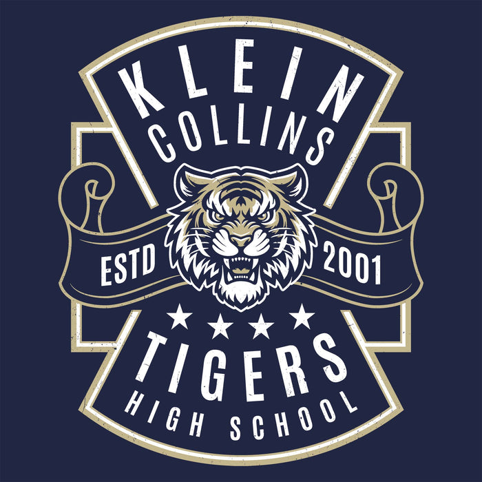 Close-up view of Klein Collins High School Tigers Classic Unisex Navy T-shirt 207