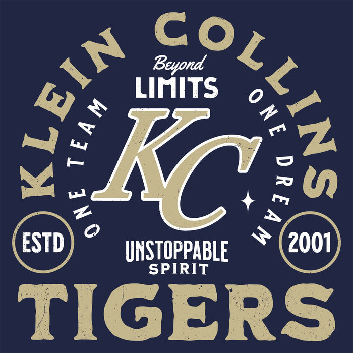 Close-up view of Klein Collins High School Tigers Women's Navy Blue SoftStyle T-shirt 208