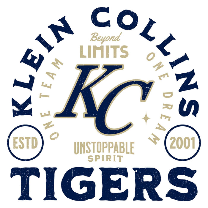 Close-up view of Klein Collins High School Tigers Unisex 3/4 Sleeve Raglan T-shirt 208