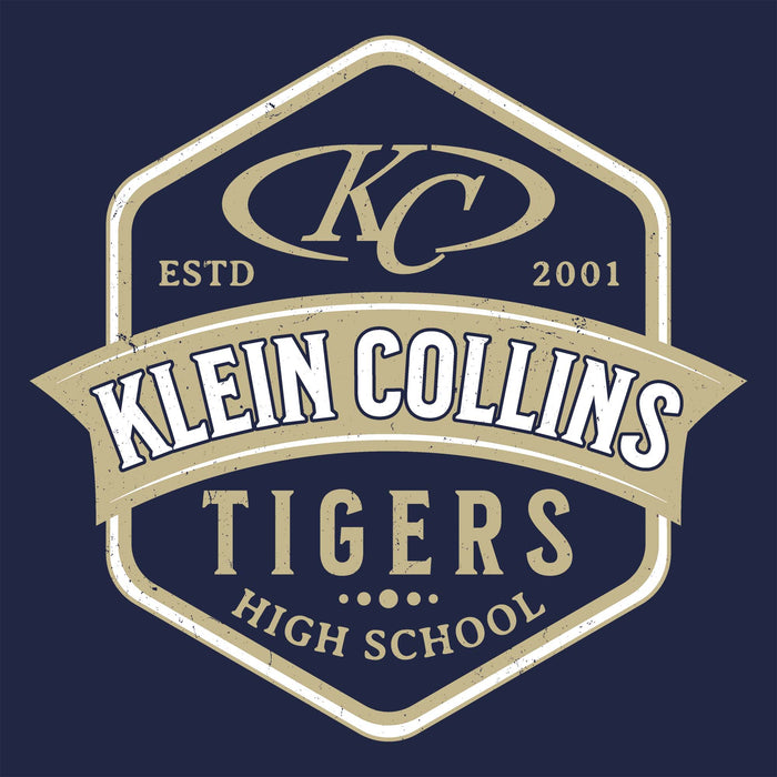 Close-up view of Klein Collins High School Tigers Women's Navy Blue SoftStyle T-shirt 209