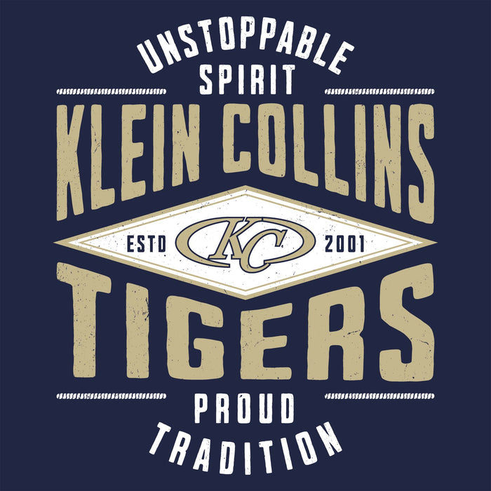 Close-up view of Klein Collins High School Tigers Classic Unisex Navy T-shirt 210
