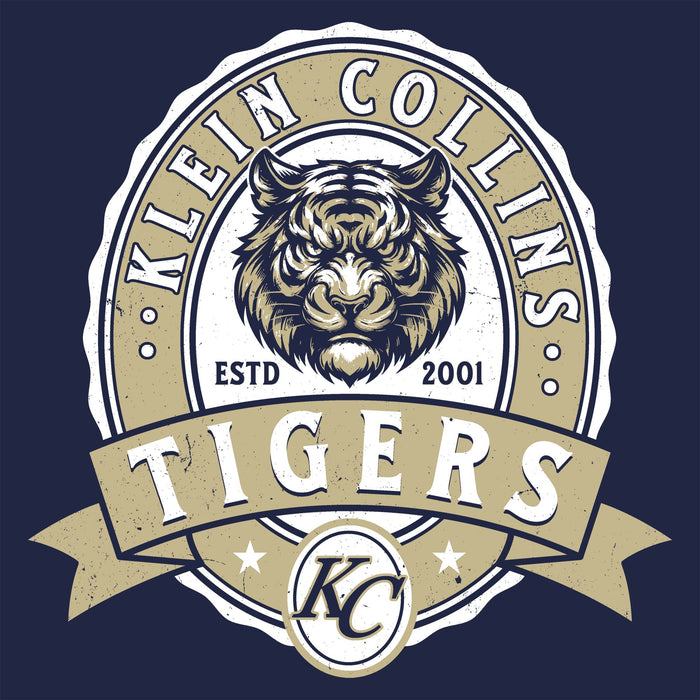 Close-up view of Klein Collins High School Tigers Classic Unisex Navy T-shirt 212