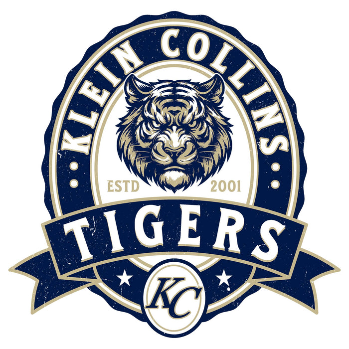 Close-up view of Klein Collins High School Tigers Unisex 3/4 Sleeve Raglan T-shirt 212