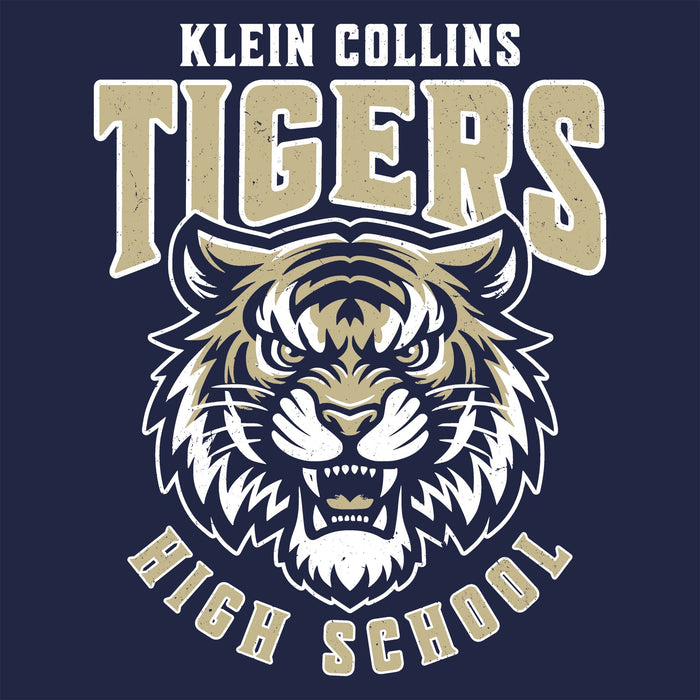 Close-up view of Klein Collins High School Tigers Women's Navy Blue SoftStyle T-shirt 213