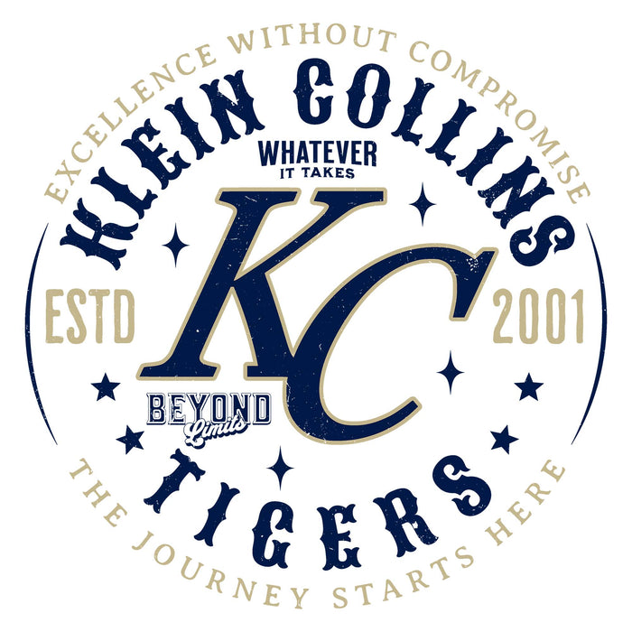 Close-up view of Klein Collins High School Tigers Unisex 3/4 Sleeve Raglan T-shirt 214