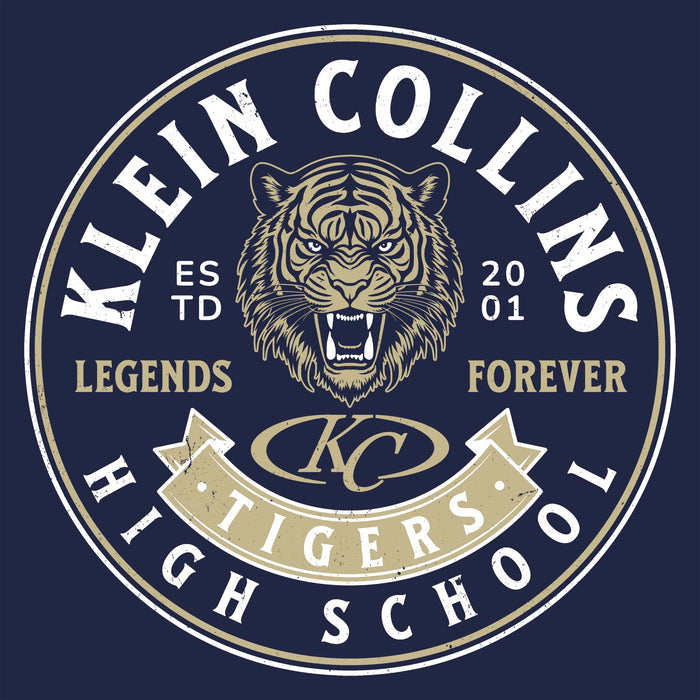 Close-up view of Klein Collins High School Tigers Women's Navy Blue SoftStyle T-shirt 215