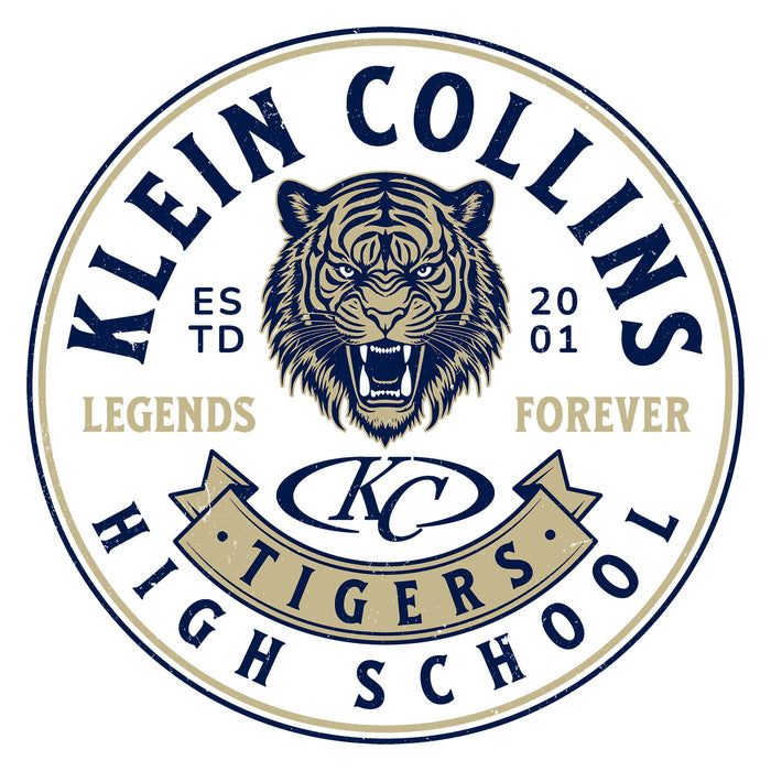 Close-up view of Klein Collins High School Tigers Unisex 3/4 Sleeve Raglan T-shirt 215