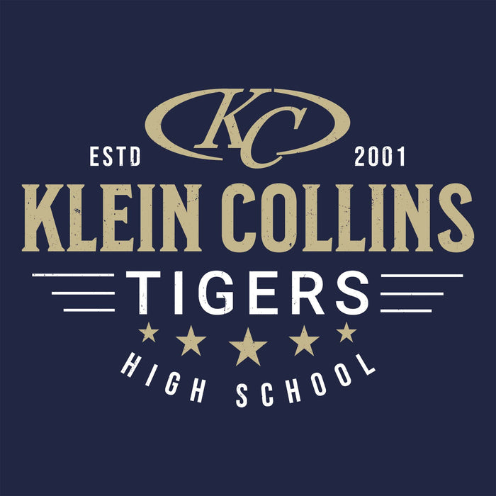 Close-up view of Klein Collins High School Tigers Women's Navy Blue SoftStyle T-shirt 217