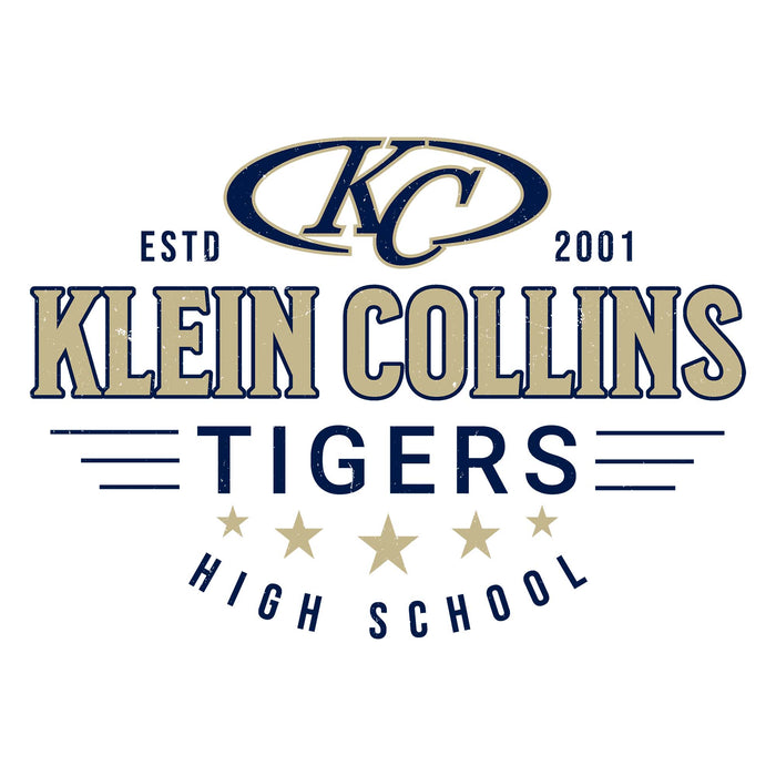 Close-up view of Klein Collins High School Tigers Unisex 3/4 Sleeve Raglan T-shirt 217