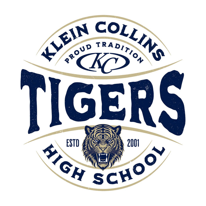 Close-up view of Klein Collins High School Tigers Unisex 3/4 Sleeve Raglan T-shirt 218