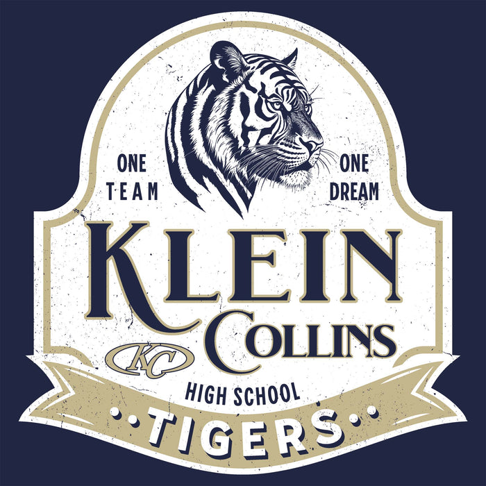 Close-up view of Klein Collins High School Tigers Classic Unisex Navy T-shirt 219