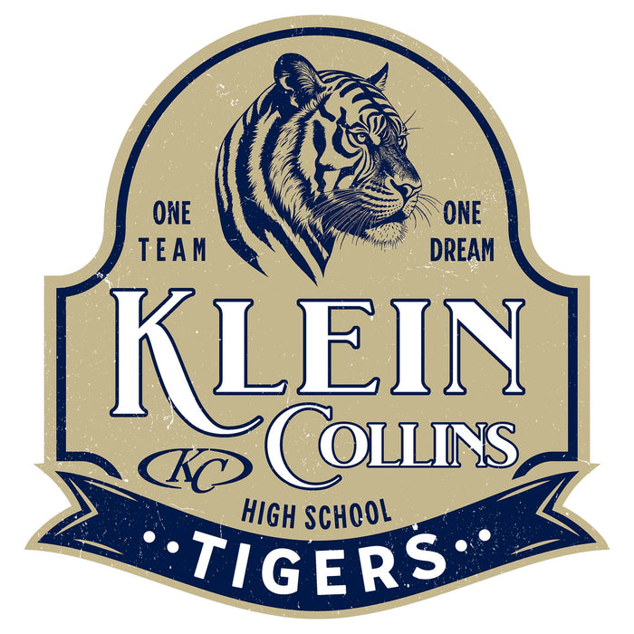 Close-up view of Klein Collins High School Tigers Unisex 3/4 Sleeve Raglan T-shirt 224