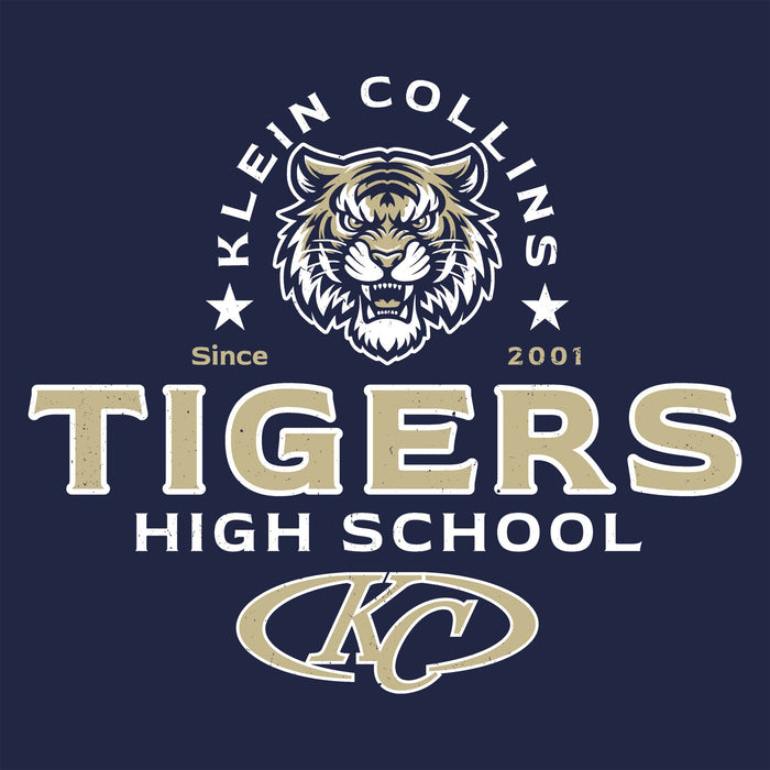 Close-up view of Klein Collins High School Tigers Women's Navy Blue SoftStyle T-shirt 223